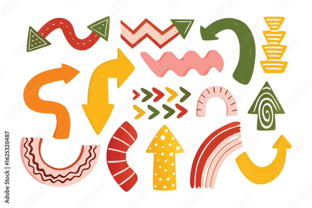 Poster arrows and directions: a collection of colorful and playful arrows pointing in various directions, p