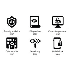 Security statistics, File preview, Computer password, Data security, Search spy, Mobile lock, icon