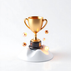 Fototapeta premium gleaming golden trophy sits atop snowy peak soft luminescent orbs dance around suspended