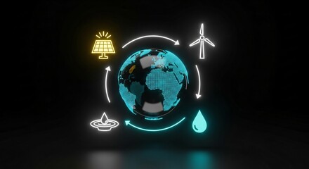 Fototapeta premium Sustainable Energy Cycle with Earth, Solar, Wind and Water.