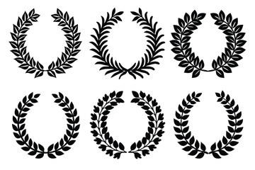 laurel, wreath, wreaths, laurel wreath, leaf, leaves, circle, circular, frame, border, award, achievement, honor, victory, winner, success, emblem, badge, icon, element, design element, silhouette