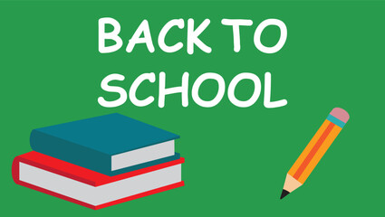 Green Back to School Vector with Books and Pencil Illustration