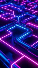 Abstract futuristic pipe labyrinth in neon indigo/pink