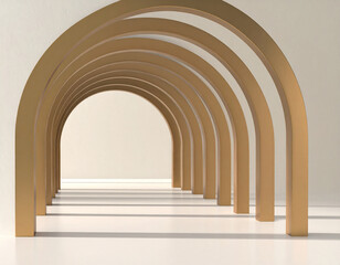 Fototapeta premium Futuristic modular hall with interlocking geometric arches in concrete and bronze