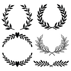 laurel, wreath, wreaths, laurel wreath, leaf, leaves, circle, circular, frame, border, award, achievement, honor, victory, winner, success, emblem, badge, icon, element, design element, silhouette