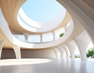 Obraz premium Minimal parametric atrium hall with organic curving columns and skylight