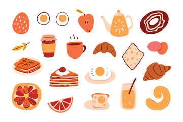 A Scrumptious Breakfast Feast: A vibrant collection of breakfast items, from sweet pastries to fresh fruits, is artfully arranged in a delightful still life. It's a celebration of the morning meal. 