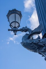 Close-up view of a lantern on Margaret Bridge in Budapest, Hungary.