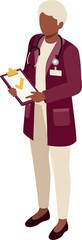 Obraz premium Medical professional doctor standing with clipboard in burgundy coat and beige pants vector illustration