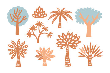 Illustrated Diverse Tree Collection: A captivating collection of diverse illustrated trees, offering a visually engaging representation of nature's flora, perfect for various creative applications.