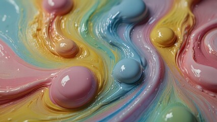 Pastel Rainbow Oil Paint Swirl with Thick Glossy Texture and Globby Candy Detail

