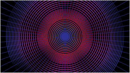 Abstract concentric colorful background on black. Focus. Dimension 16:9. Vector illustration.