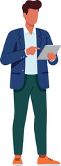 Businessman standing using digital tablet technology modern casual outfit vector illustration