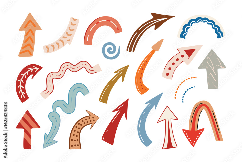 Poster directional illustrations: a vibrant collection of hand-drawn arrow illustrations, each with unique 