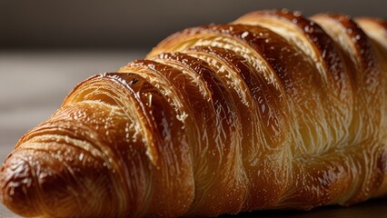 Macro Close-Up of French Croissant Highlighting Buttery Golden Crust and Flaky Texture

