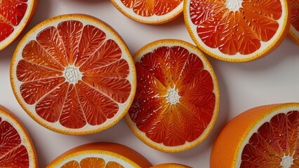 Juicy Cartoon Grapefruit Slice Flat Lay on White Background, Fresh Fruit Graphic