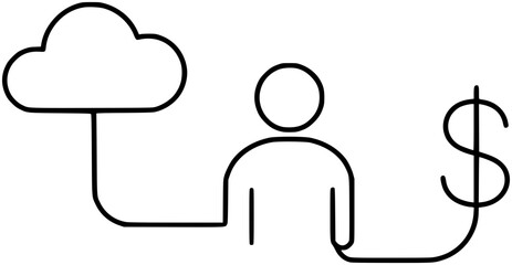 Digital Workflow Icon – One Line Connecting Cloud, Person, and Dollar Symbol