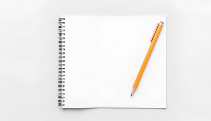 Blank notebook with spiral binding and simple pencil on white background  