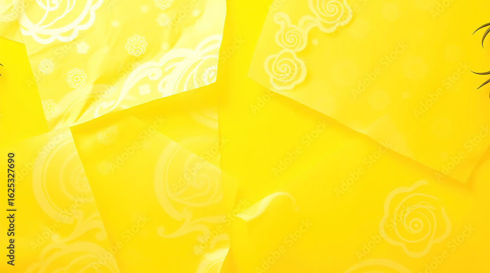 Poster abstract geometric translucent washi patterns, image on an abstract yellow background