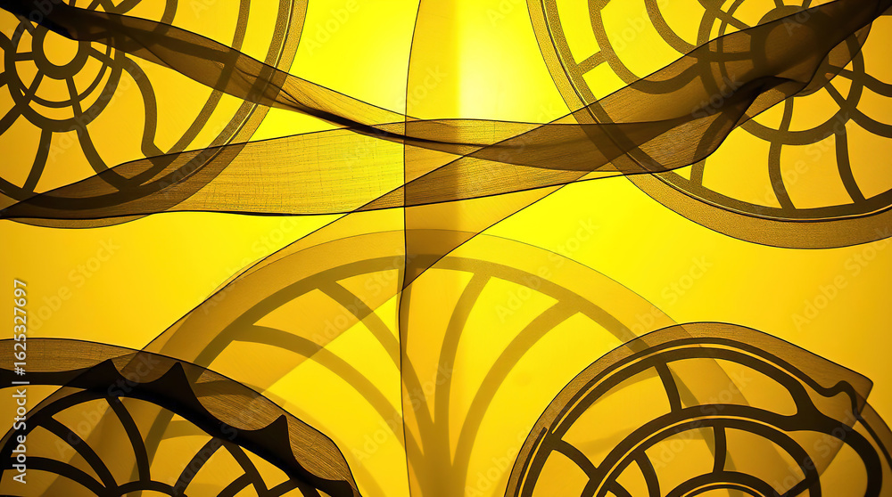 Poster abstract geometric translucent washi patterns, image on an abstract yellow background