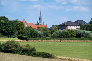 Rural hilly agriculture landscape at the village of Zonnebeke, West Flanders, Belgium