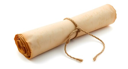Rolled parchment paper tied with rope isolated on white background isolated on transparent background