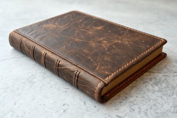 Obraz premium Classic Leather Bound Journal Resting on a Textured Surface in Soft Light