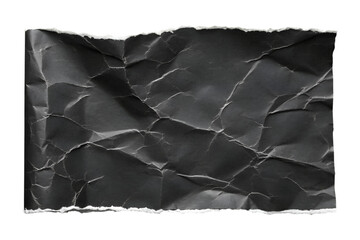 An isolated transparent png image of crumpled black paper features torn edges and a deeply wrinkled surface.