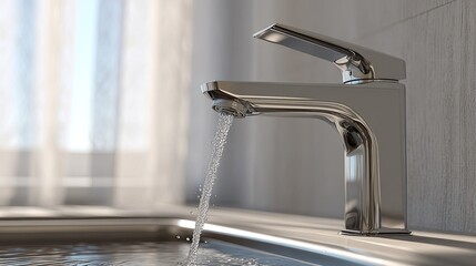 Modern Chrome Faucet With Flowing Water