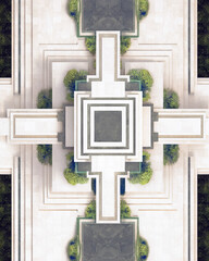 Art Deco style: eco design concept, moss green and light beige symmetrical layout, clean sustainable aesthetic