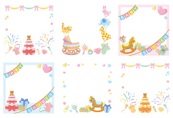 キッズ＆ベビー用ベビーシャワーSNSフレームのベクターイラスト素材詰め合わせセットA(Kids & Baby Baby Shower Social Media Frame Vector Bundle - Set A)