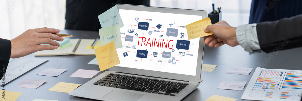 Poster e-learning website with sofware for student to study online on the internet network brisk