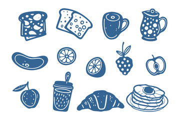 Breakfast Icons: A delightful array of illustrated breakfast essentials, artfully arranged to capture the essence of a perfect morning.