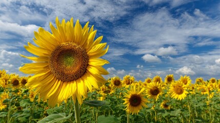 Sunflower Bloom in Vibrant Sunflower Field Landscape