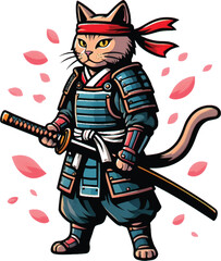 Vector cartoon illustration of a pirate cat with a sword