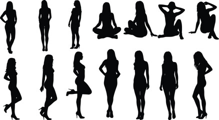 Silhouette vector illustration displaying multiple scientists in lab coats working with microscopes and lab equipment at desks, representing scientific research and laboratory work.