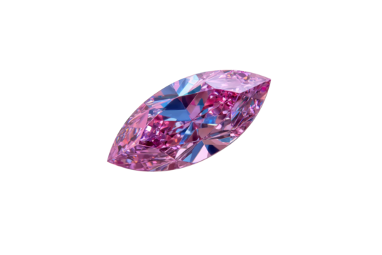 A pink gemstone with a blue center