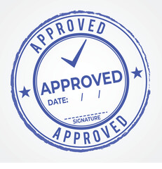 Round Blue Approved Stamp Vector Design with Signature Space