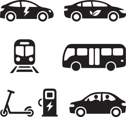 Collection of Eco Friendly Transportation Methods Vector Graphic Clean Energy and Sustainable Transport Options