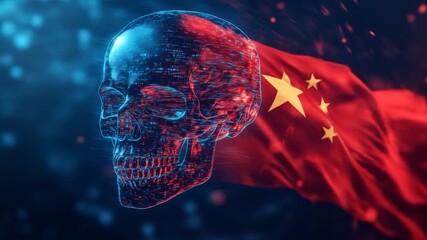 Digital Skull with China Flag, and Cyber Risk. - Powered by Adobe