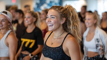 Fototapeta premium Group dance class, joyful women