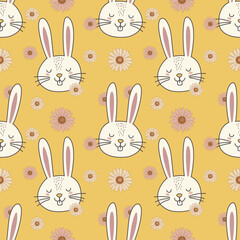 Cute bunny pattern on a yellow background.