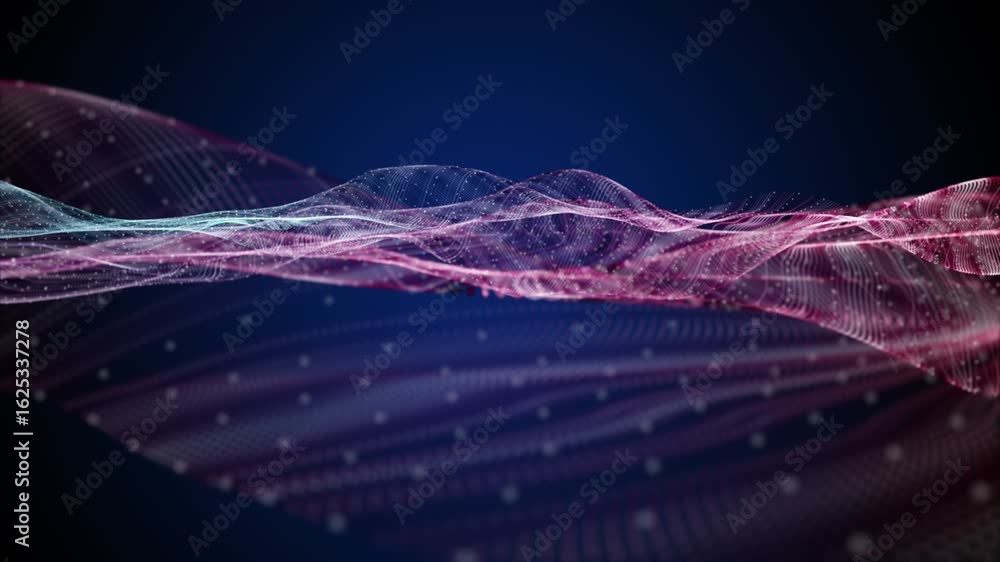 Poster fantastic video animation with particle wave object in slow motion, 4096x2304 loop 4k