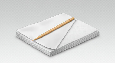 A stack of white paper sheets with a wooden pencil placed diagonally on the top sheet of the stack vreated with genrated ai