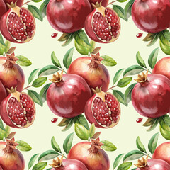 Watercolor Pomegranate Vector Seamless Pattern