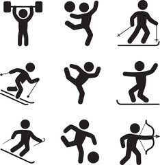Diverse Sports Pictograms Set with Weightlifting Skiing Football and Archery for Athletic Activities and Healthy Lifestyles