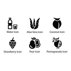 Water, Aloe Vera, Coconut, Strawberry, Pear, Pomegranate, icon