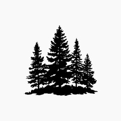 Landscape Icon Symbol Set Pine Trees Vector, Pine Silhouette Black Set Simple Artwork, Trees Shape Pine Art Illustration Design