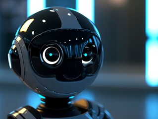 Friendly chatbot with vibrant eyes and a welcoming smile designed for modern user interaction and engagement