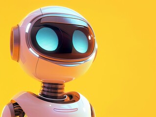 Cheerful and friendly chatbot with bright eyes set against a vibrant yellow background, showcasing modern design and engaging personality